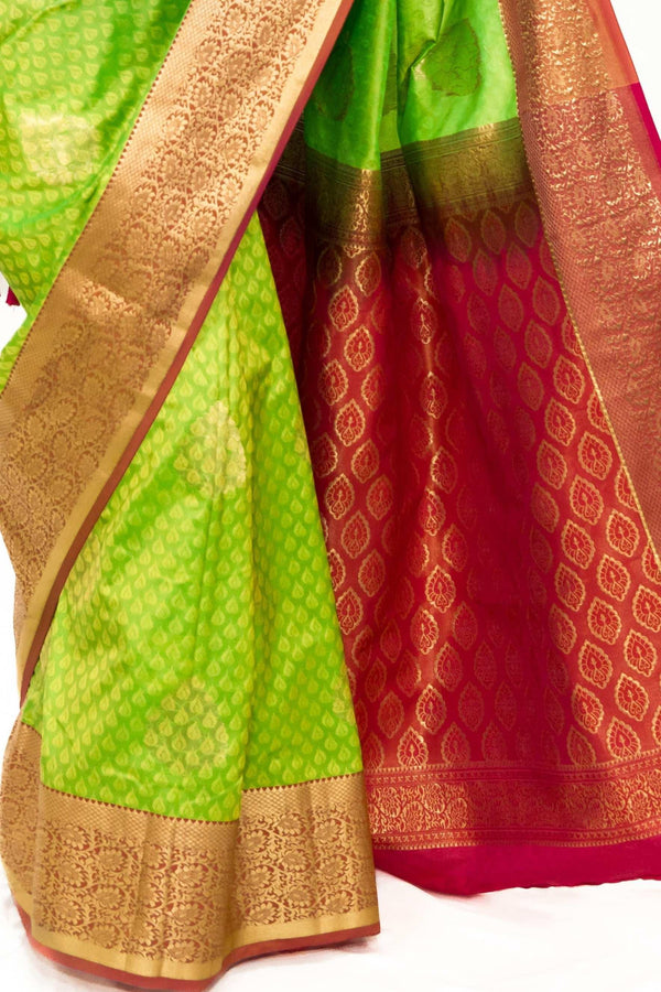 Lime Green Banarsi silk Saree (Outside Ontario) - myethnicrentals