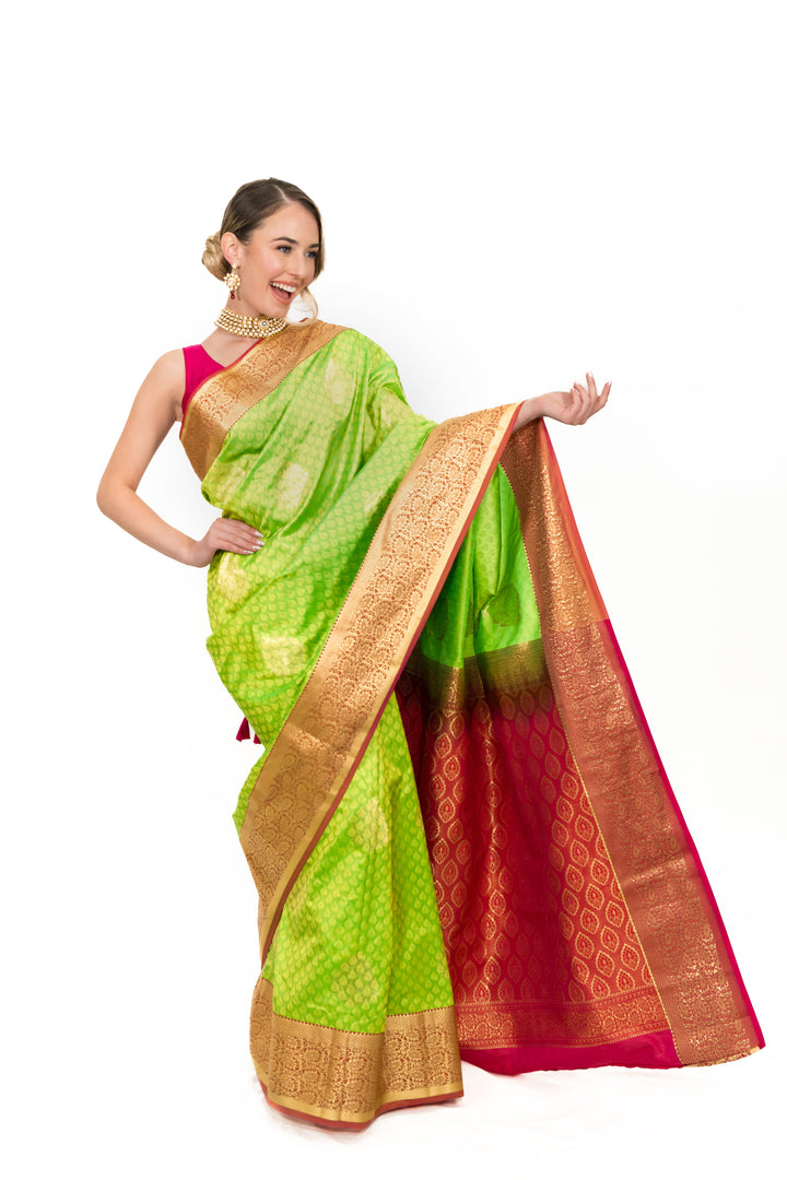 Lime Green Banarsi silk Saree