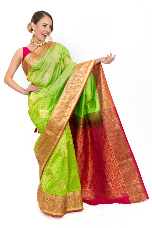 Lime Green Banarsi silk Saree