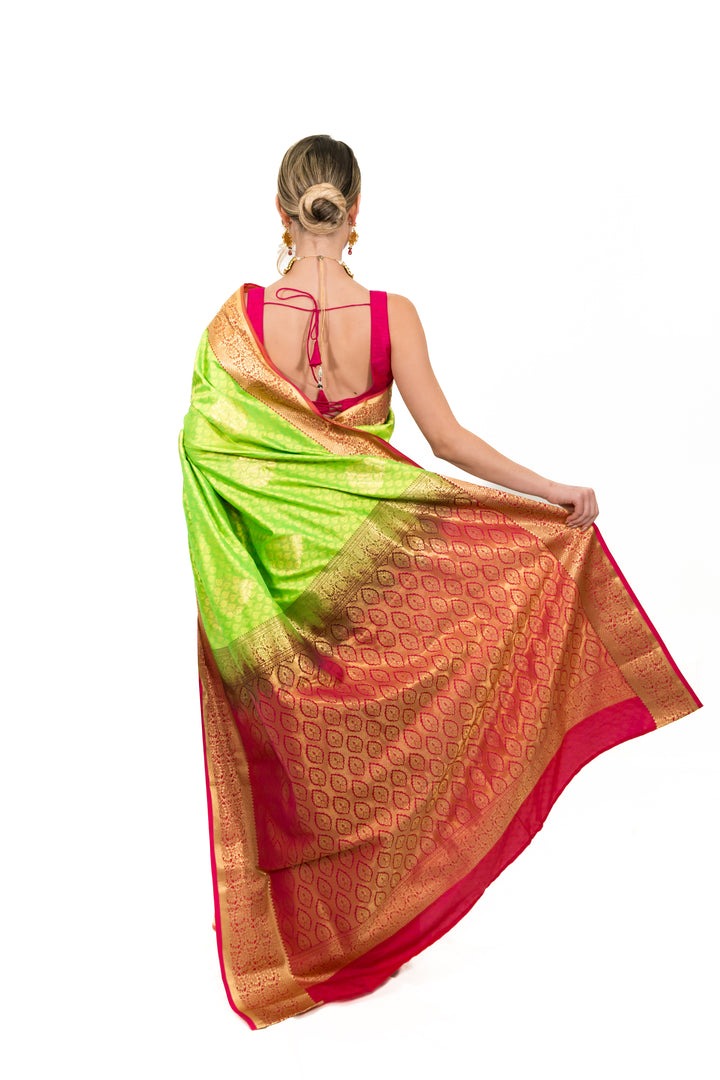 Lime Green Banarsi silk Saree