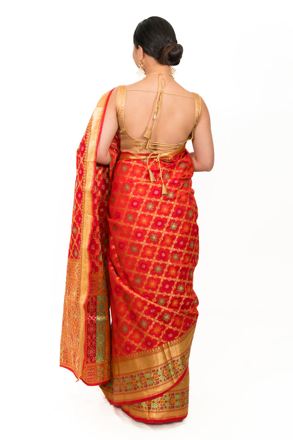 Rust red woven Banarasi Saree (Outside Ontario)