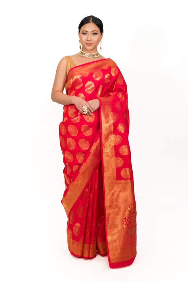 Pinkish Red Silk Woven Design