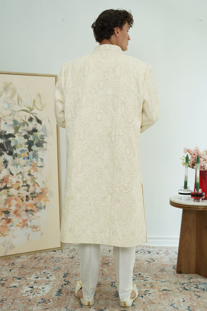 Ivory Embroidered Achkan Sherwani Set