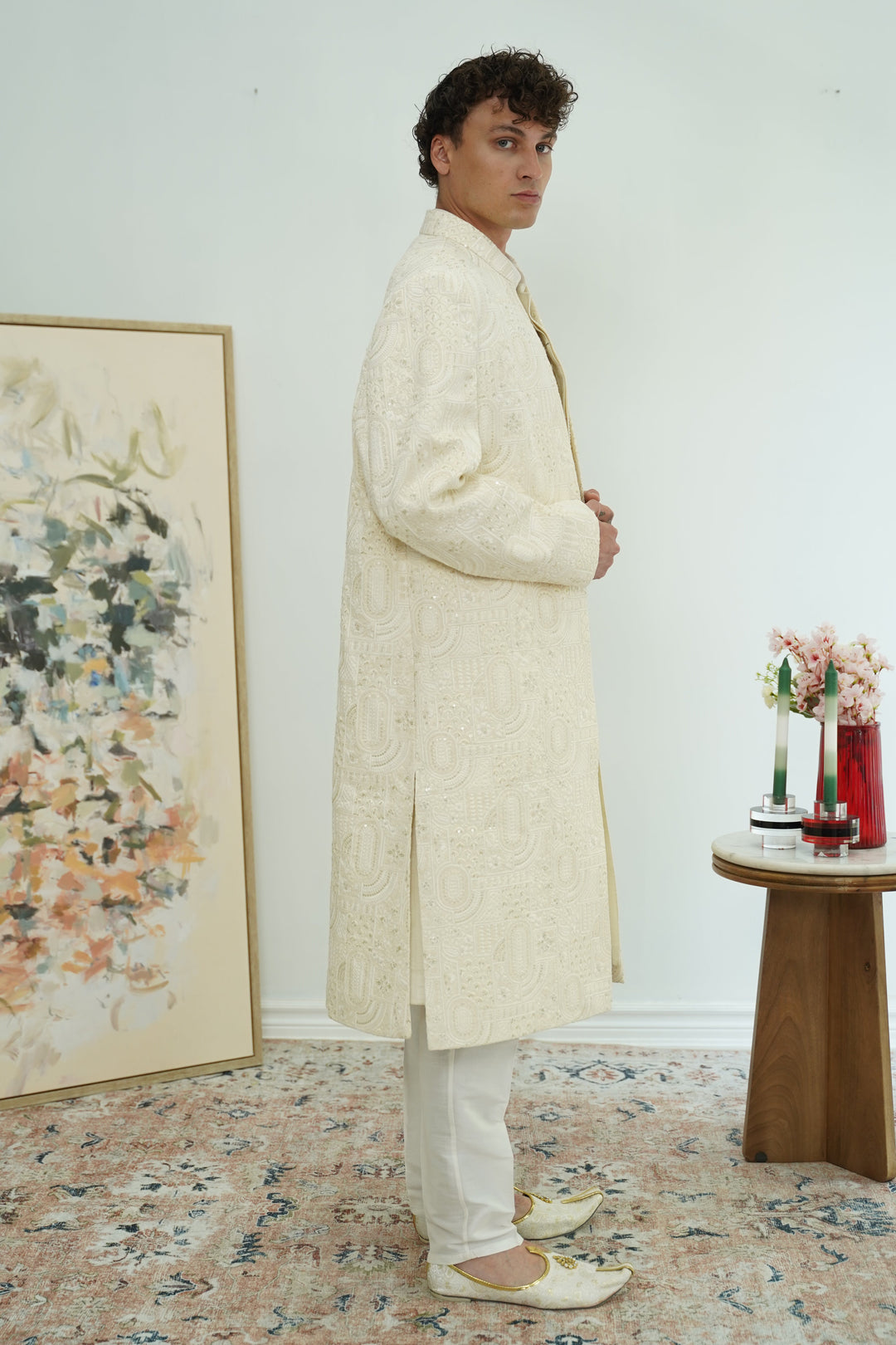 Ivory Embroidered Achkan Sherwani Set