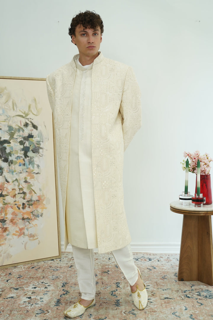 Ivory Embroidered Achkan Sherwani Set