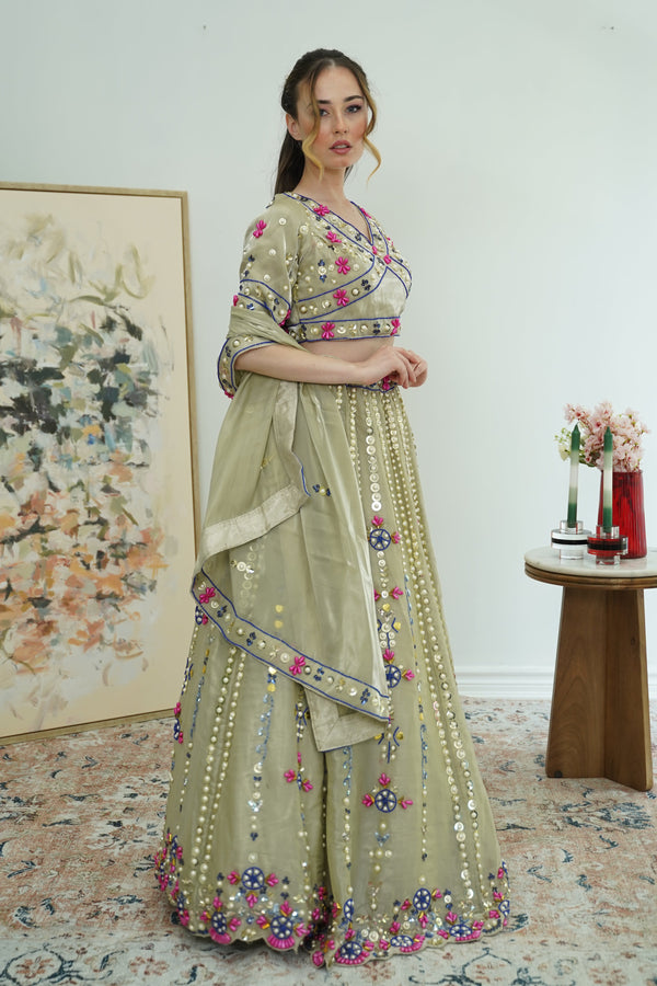 Olive Mirror Garden Lehenga