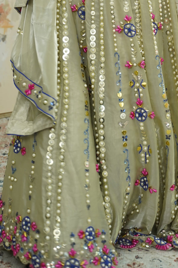 Olive Mirror Garden Lehenga