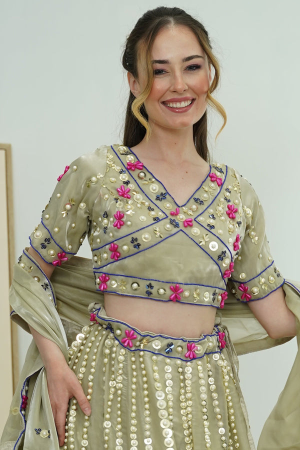 Olive Mirror Garden Lehenga