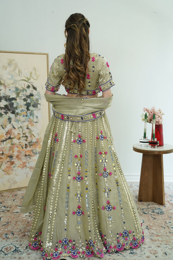 Olive Mirror Garden Lehenga