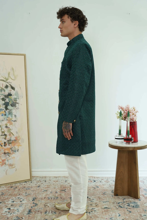 Deep Teal Textured Sherwani Set (Outside Ontario) - myethnicrentals