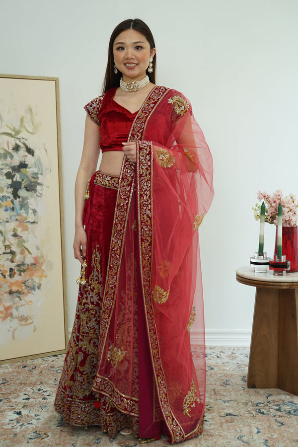 Maroon Gold and Silver Heavy Embellished lehenga