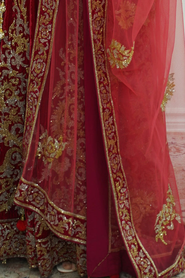 Maroon Gold and Silver Heavy Embellished lehenga