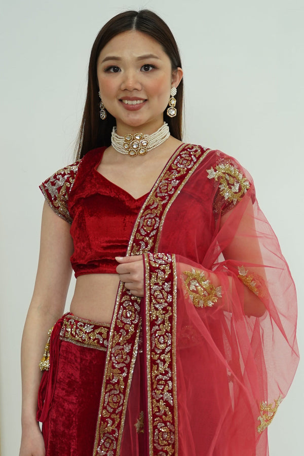 Maroon Gold and Silver Heavy Embellished lehenga
