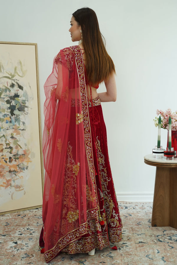Maroon Gold and Silver Heavy Embellished lehenga