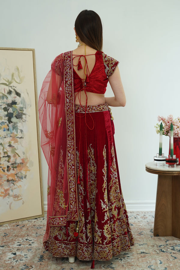 Maroon Gold and Silver Heavy Embellished lehenga