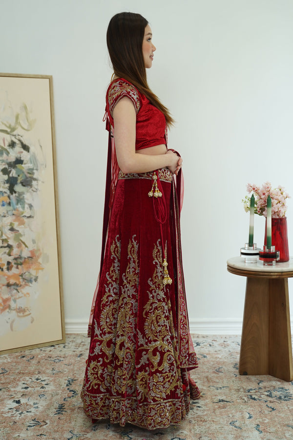 Maroon Gold and Silver Heavy Embellished lehenga