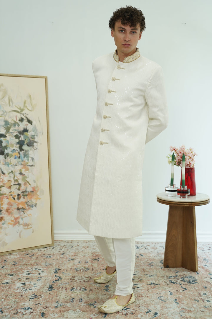 Ivory Sequin Classic Sherwani Set