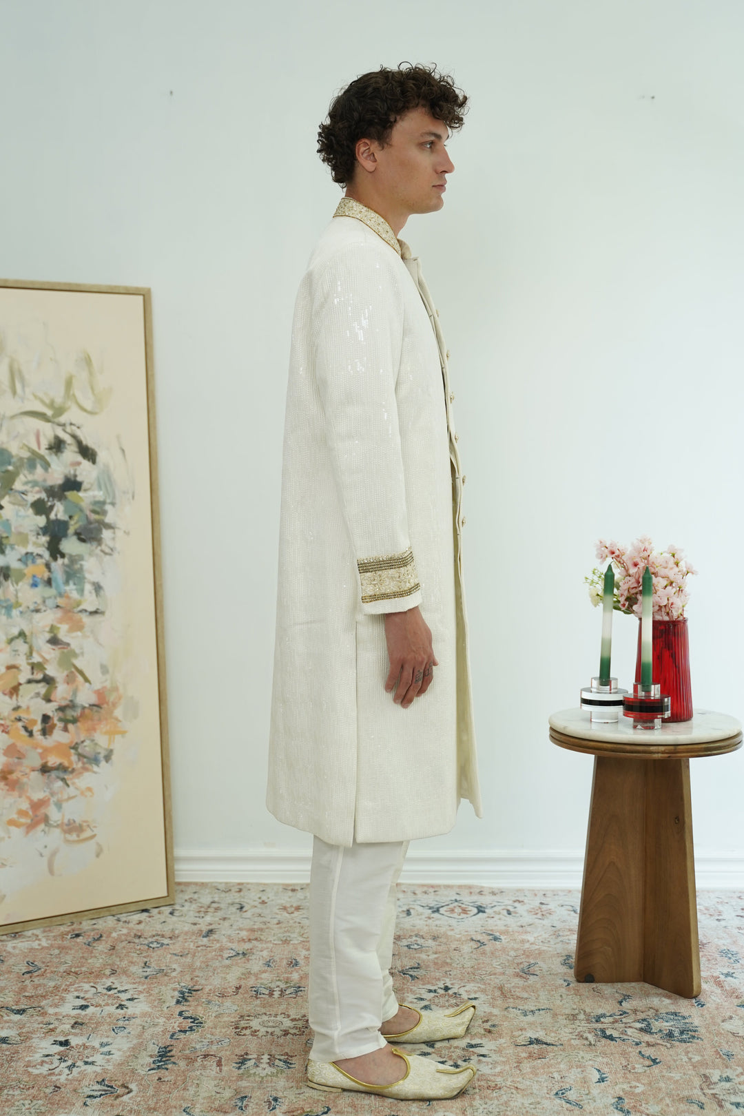 Ivory Sequin Classic Sherwani Set