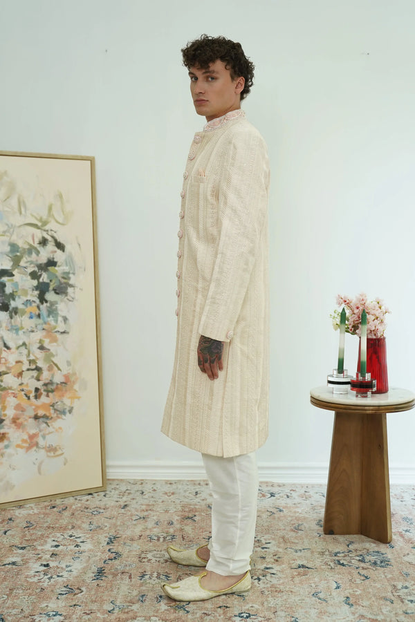 Soft pink Textured Sherwani Set (Outside Ontario) - myethnicrentals