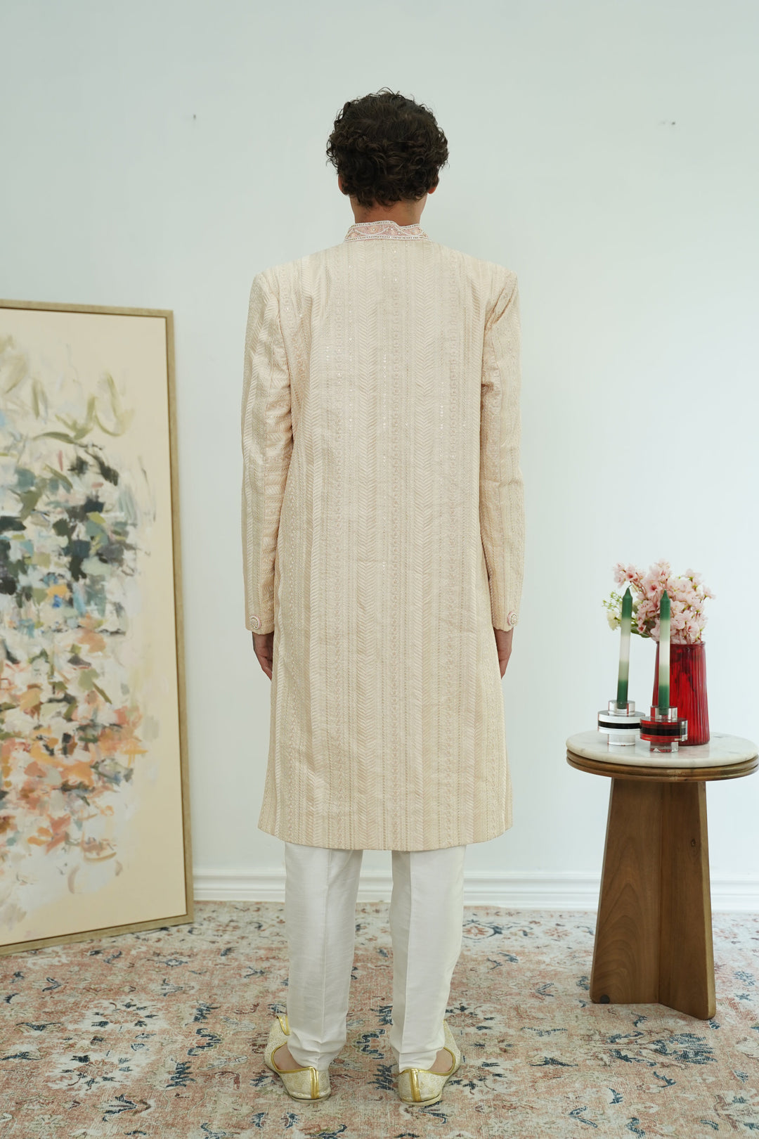 Soft pink Textured Sherwani Set