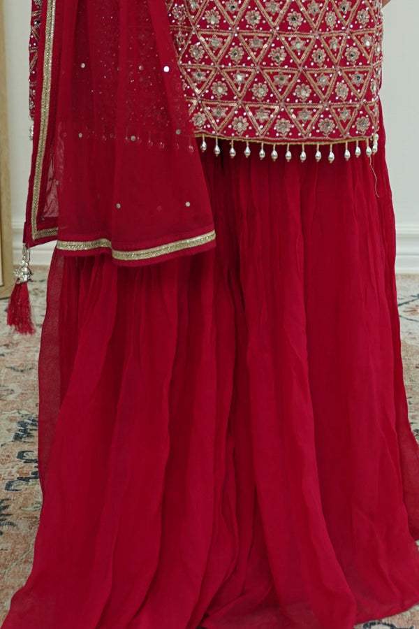 Crimson Mirrorwork Sharara Set