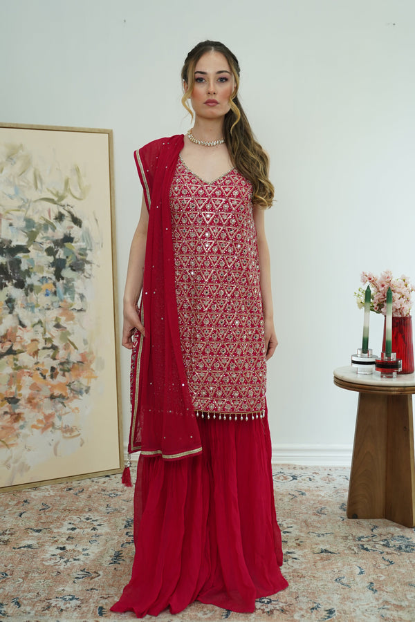 Crimson Mirrorwork Sharara Set