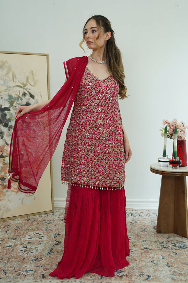 Crimson Mirrorwork Sharara Set