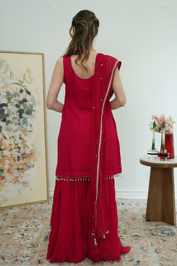 Crimson Mirrorwork Sharara Set