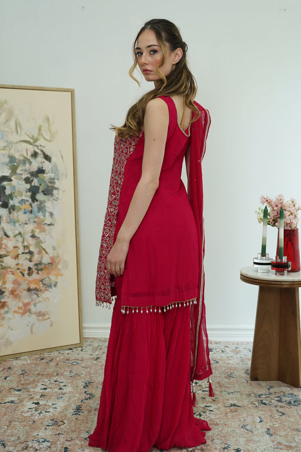 Crimson Mirrorwork Sharara Set