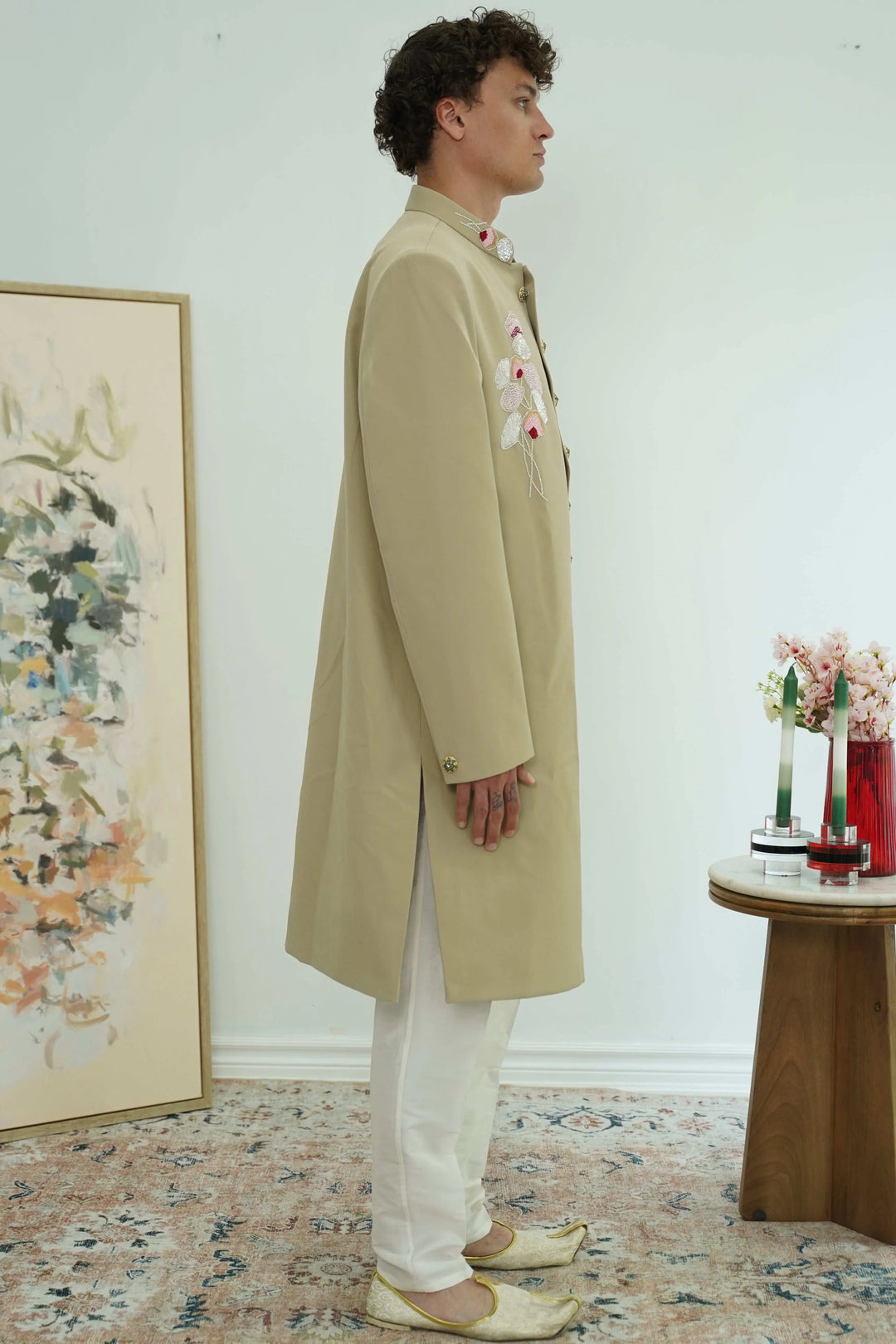 Sage Floral Embroidered Sherwani Set (Outside Ontario) - myethnicrentals