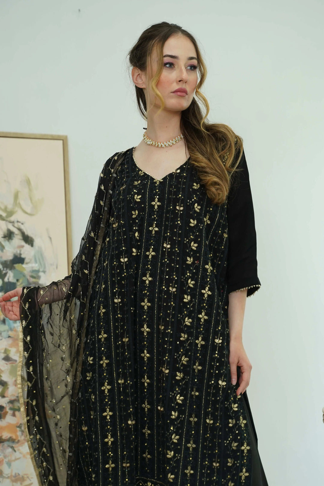 Midnight Dori Embroidered Salwar Kameez (Outside Ontario) - myethnicrentals