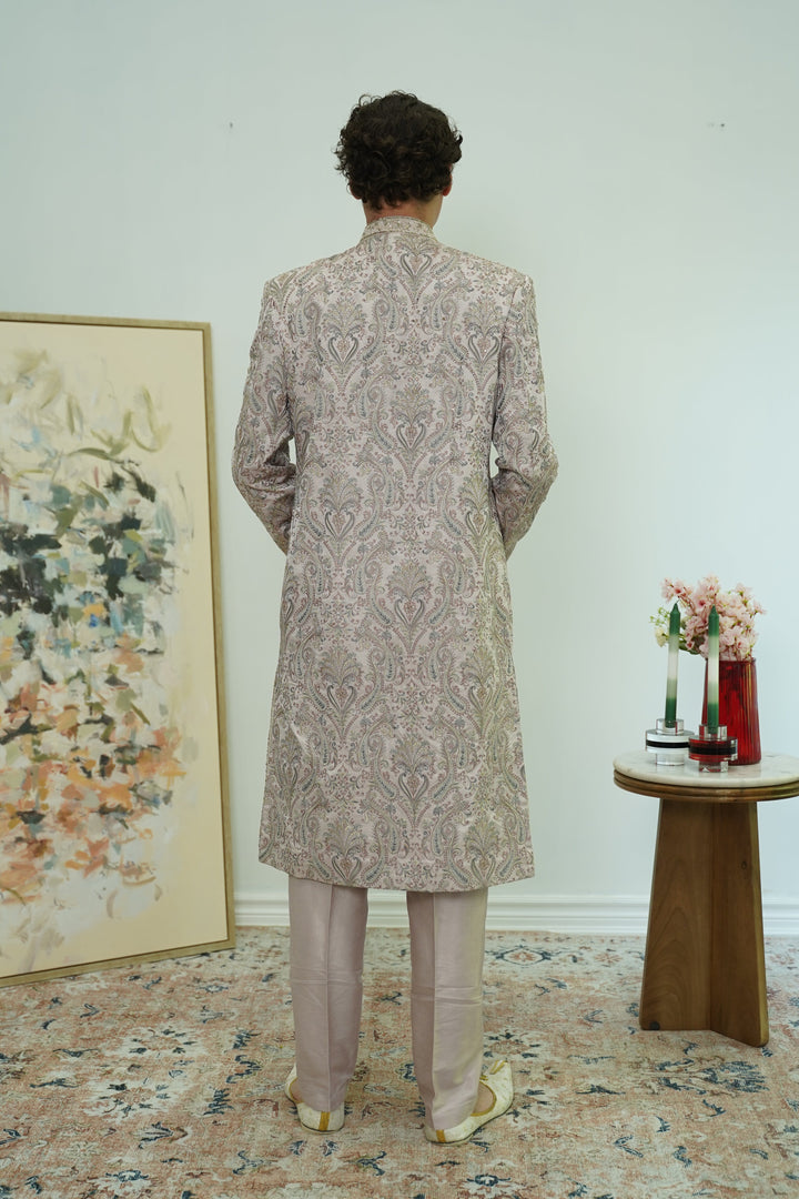 Rose Gold Paisley Embroidered Sherwani Set