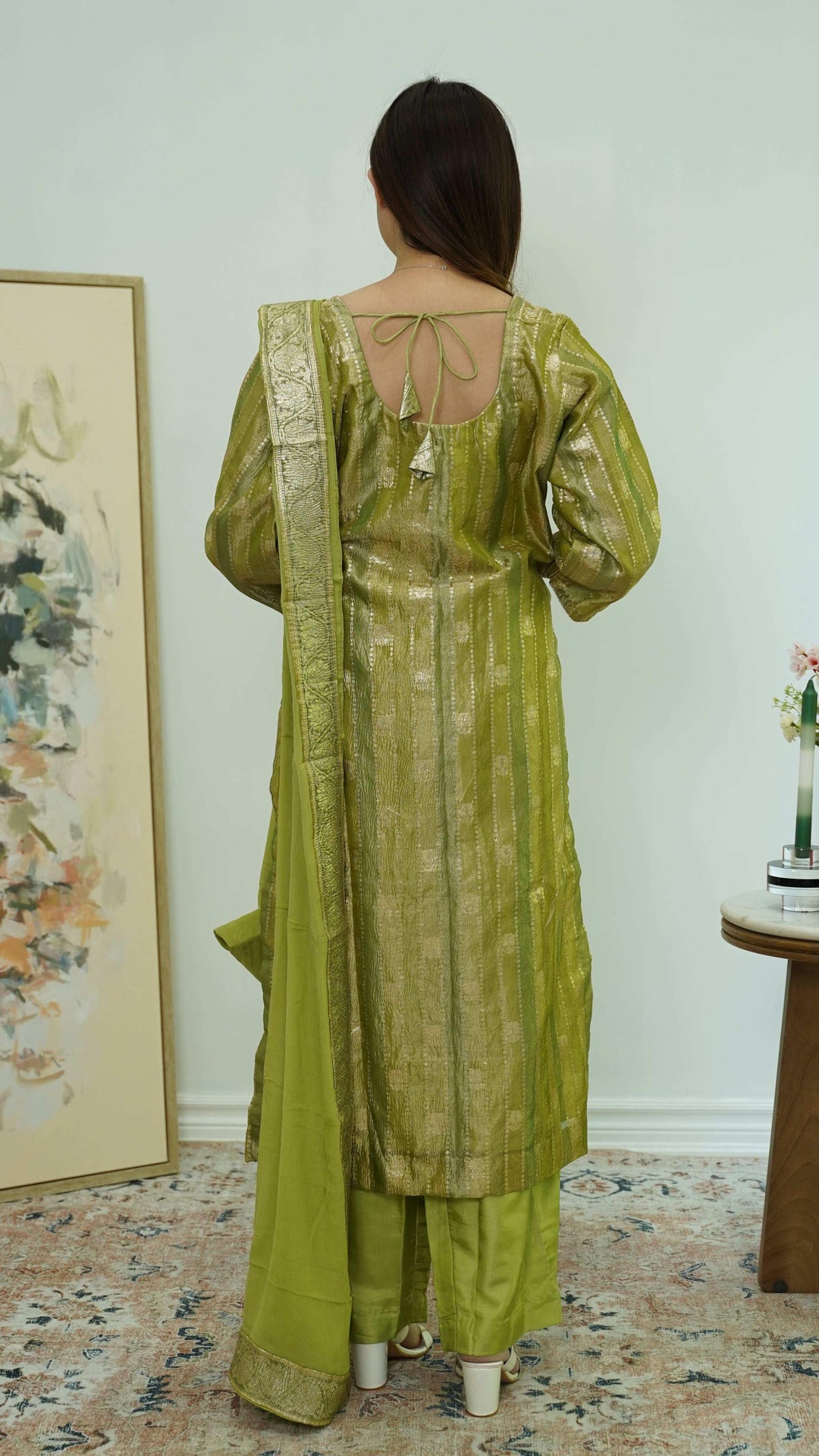 Olive Gleam Banarasi Salwar Kameez (Outside Ontario) - myethnicrentals