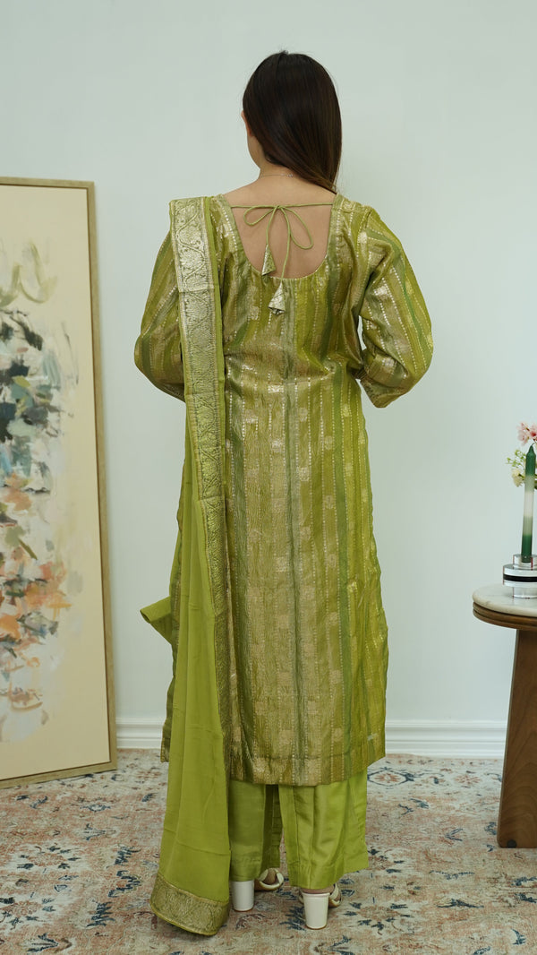 Olive Gleam Banarasi Salwar Kameez