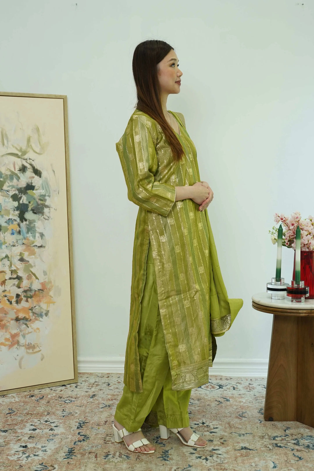 Olive Gleam Banarasi Salwar Kameez (Outside Ontario) - myethnicrentals