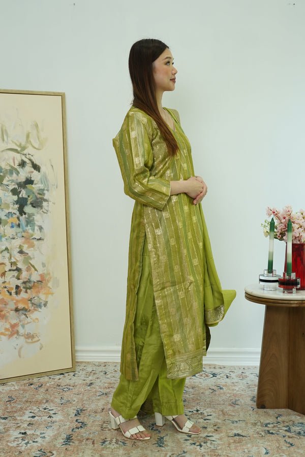 Olive Gleam Banarasi Salwar Kameez
