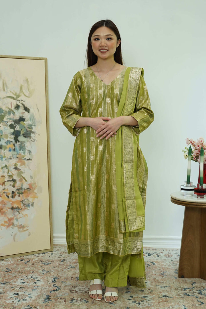 Olive Gleam Banarasi Salwar Kameez (Outside Ontario) - myethnicrentals