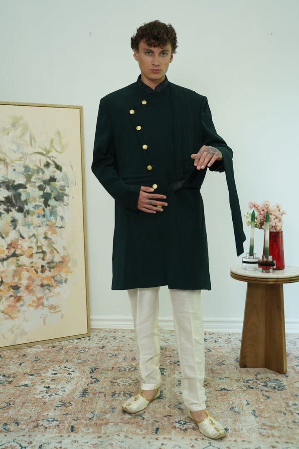Forest Green Indo-Western Sherwani Set