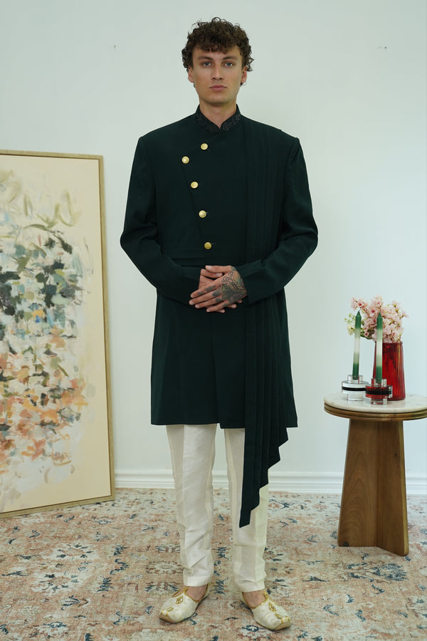 Forest Green Indo-Western Sherwani Set