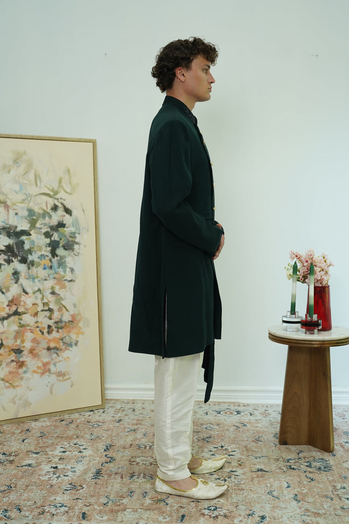 Forest Green Indo-Western Sherwani Set