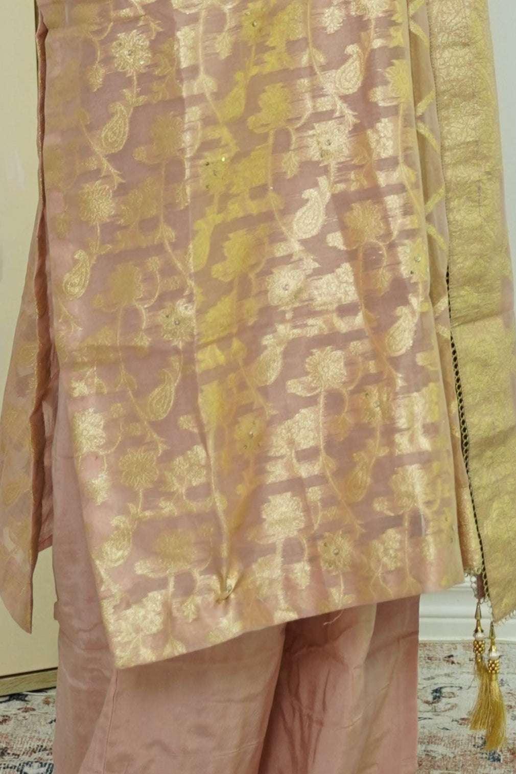 Champagne Glint Banarasi Salwar Kameez (Outside Ontario) - myethnicrentals