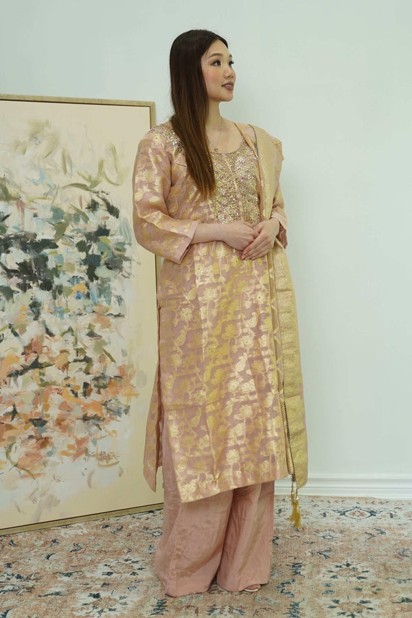 Champagne Glint Banarasi Salwar Kameez (Outside Ontario) - myethnicrentals