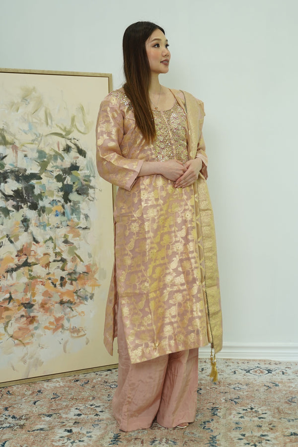 Champagne Glint Banarasi Salwar Kameez