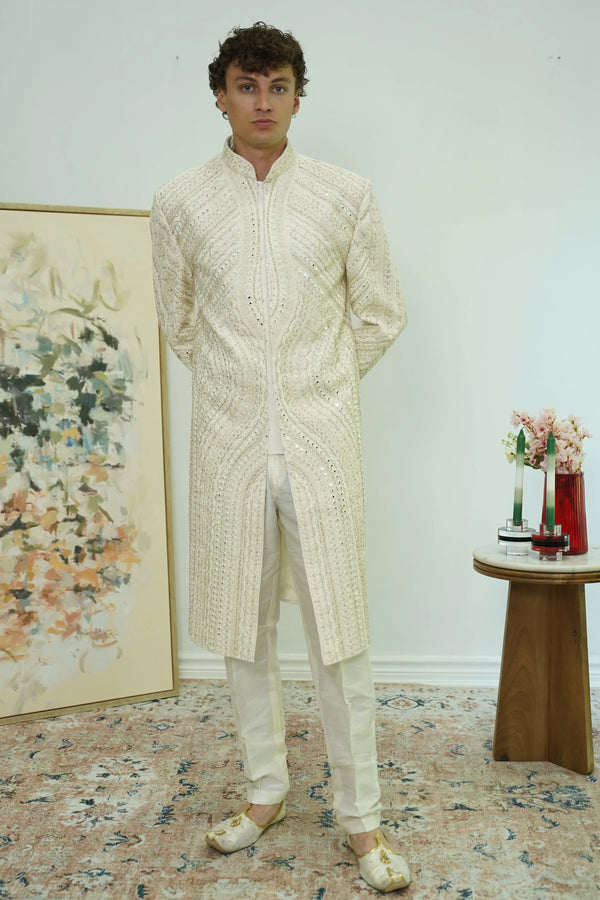 Wave Mirrorwork Sherwani Set (Outside Ontario) - myethnicrentals