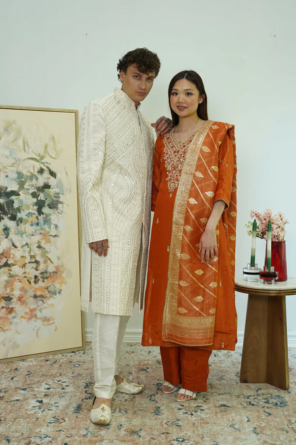 Wave Mirrorwork Sherwani Set (Outside Ontario) - myethnicrentals