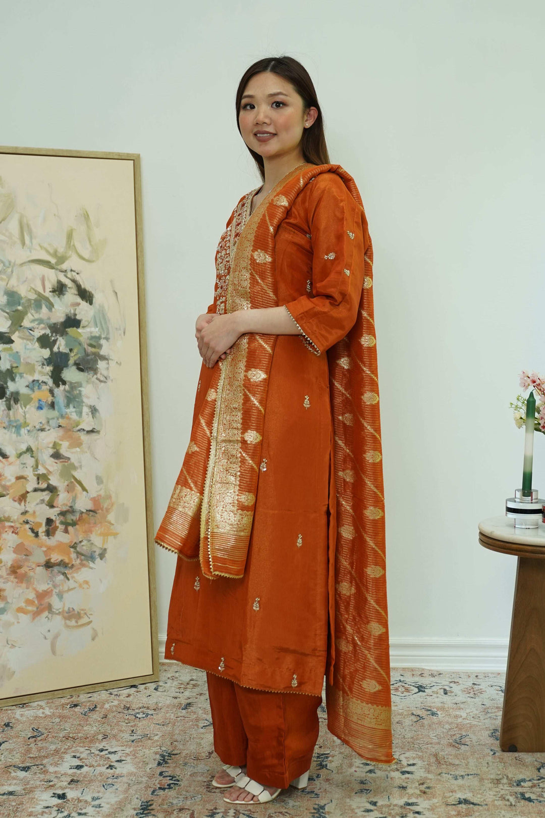 Rust Harmony Embroidered Salwar Kameez (Outside Ontario) - myethnicrentals