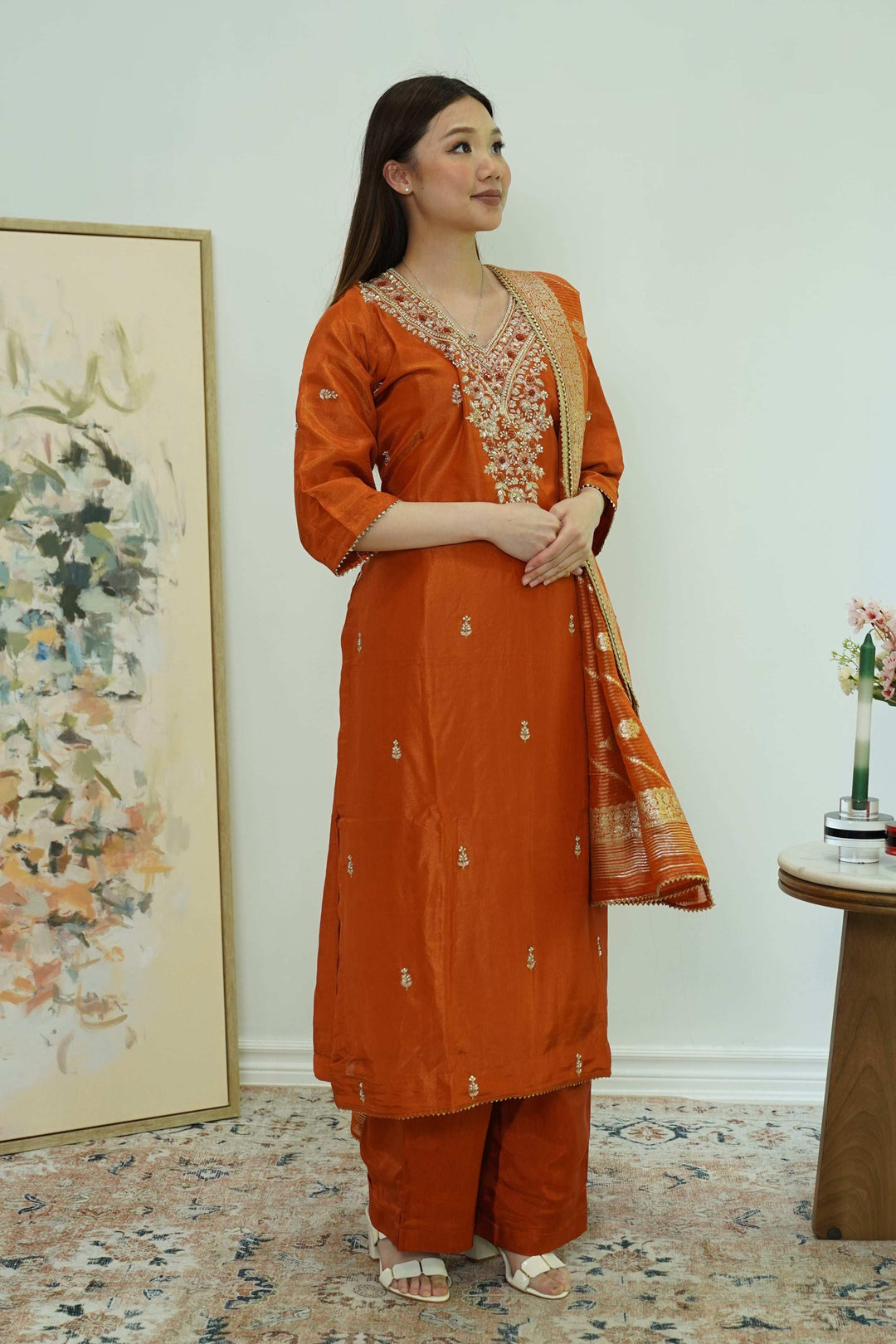 Rust Harmony Embroidered Salwar Kameez (Outside Ontario) - myethnicrentals
