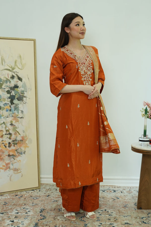 Rust Harmony Embroidered Salwar Kameez