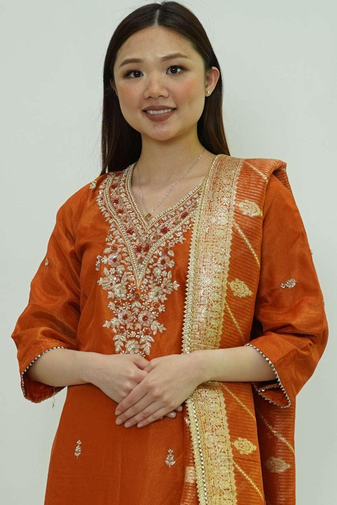 Rust Harmony Embroidered Salwar Kameez (Outside Ontario) - myethnicrentals