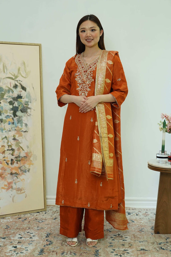 Rust Harmony Embroidered Salwar Kameez (Outside Ontario) - myethnicrentals